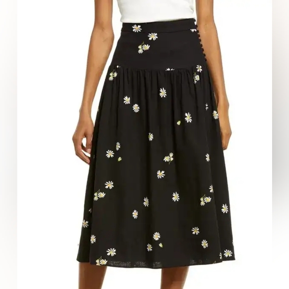 Madewell Dresses & Skirts - Madewell Linen Blend Button Yoke Midi Skirt Ins Lazy Daisy Size 14 New